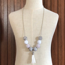 Load image into Gallery viewer, Demelza kids beaded tassel necklace in white and silver