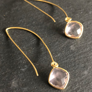 Lilis gold plated dangle earrings pink quartz