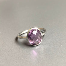 Load image into Gallery viewer, Round purple amethyst ring on sterling silver