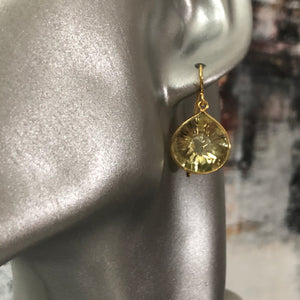 Orion gold plated gemstone dangle earrings in lemon quartz