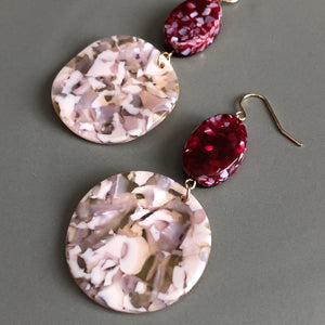 Hilarie two-toned red pink marbled resin earrings