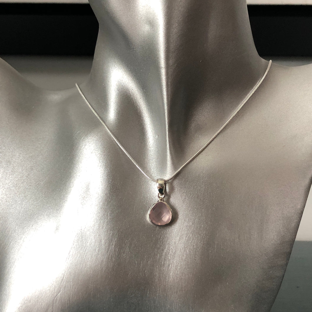 Myra rose quartz pendant sterling silver chain necklace