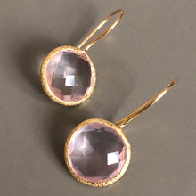 Load image into Gallery viewer, Pasha gold plated rose quartz gemstone earrings
