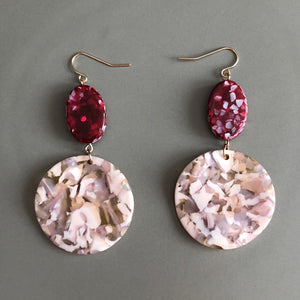 Hilarie two-toned red pink marbled resin earrings