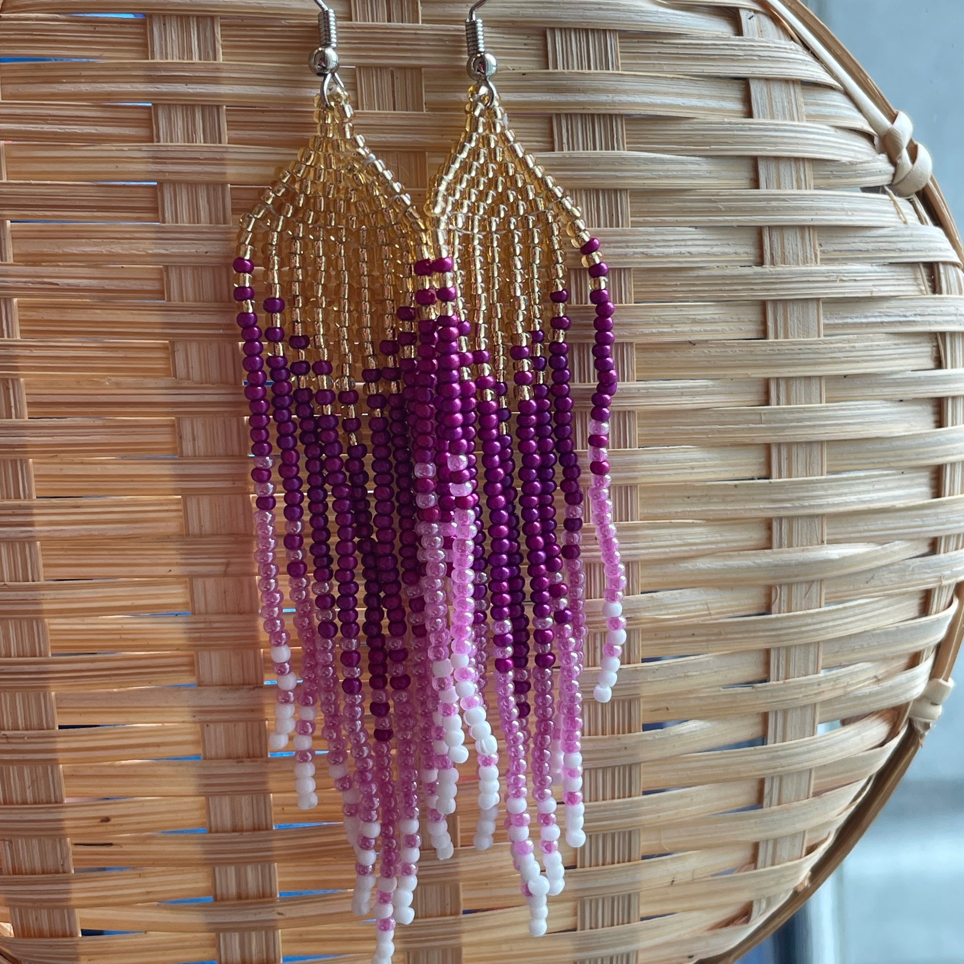 Naina handmade purple and gold bead earrings for women in dubai