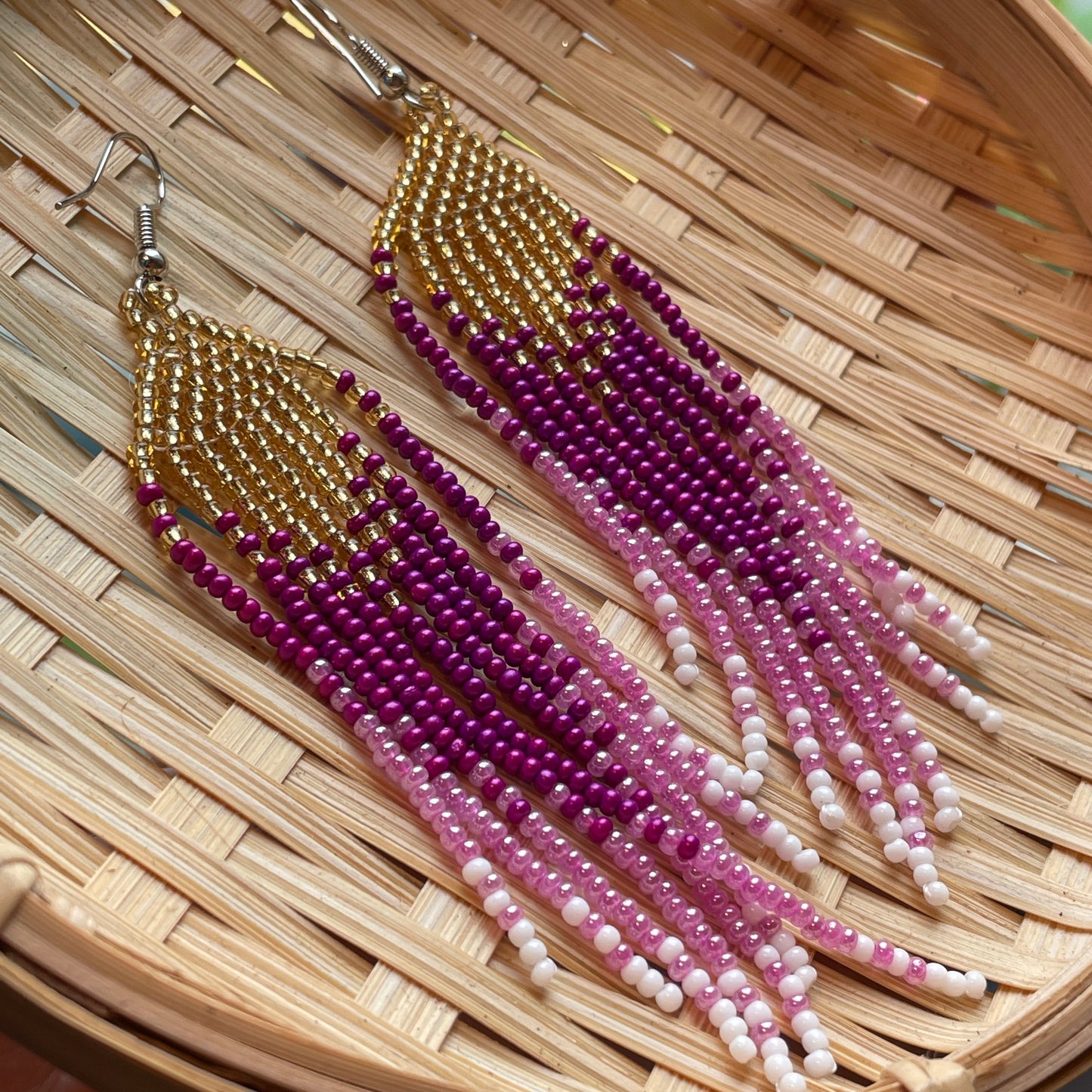 gorgeous boho glam purple and gold handmade dangle earrings for dubai