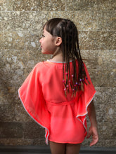 Load image into Gallery viewer, Sustainable kids beach kaftan in neon orange, handmade in Bali, perfect for Dubai summer