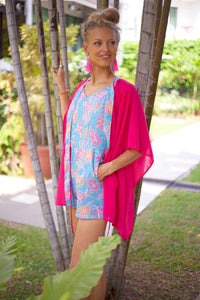 Utama rose pink chiffon batik trimmed womens beach kaftan made in bali for sale in dubai 