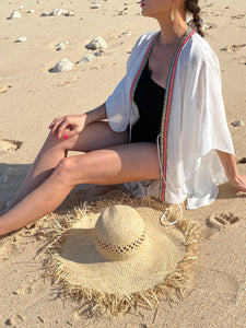 Elegant White Crepe Chiffon Kaftan for Women with Sequin Detailing, sustainably made in Bali for sale in Dubai
