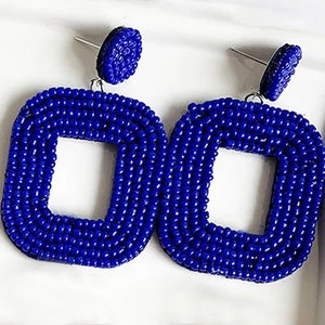Yelia handmade beaded bold coloured statement dangle earrings in blue