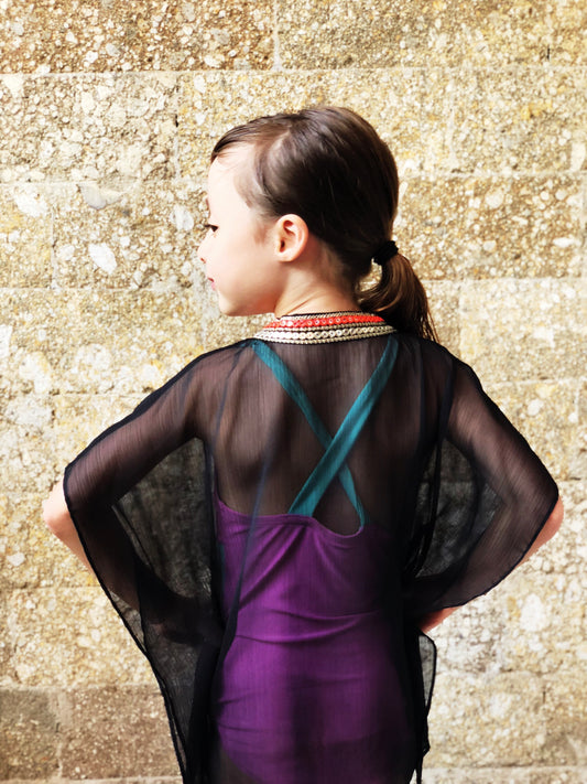 Zecca black chiffon kids kaftan – sparkly beachwear for girls in Dubai
